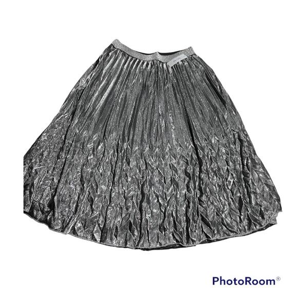 NWT WDNY Women's Size 1X Plus Pleated Midi Skirt Silver Metallic - Picture 1 of 12
